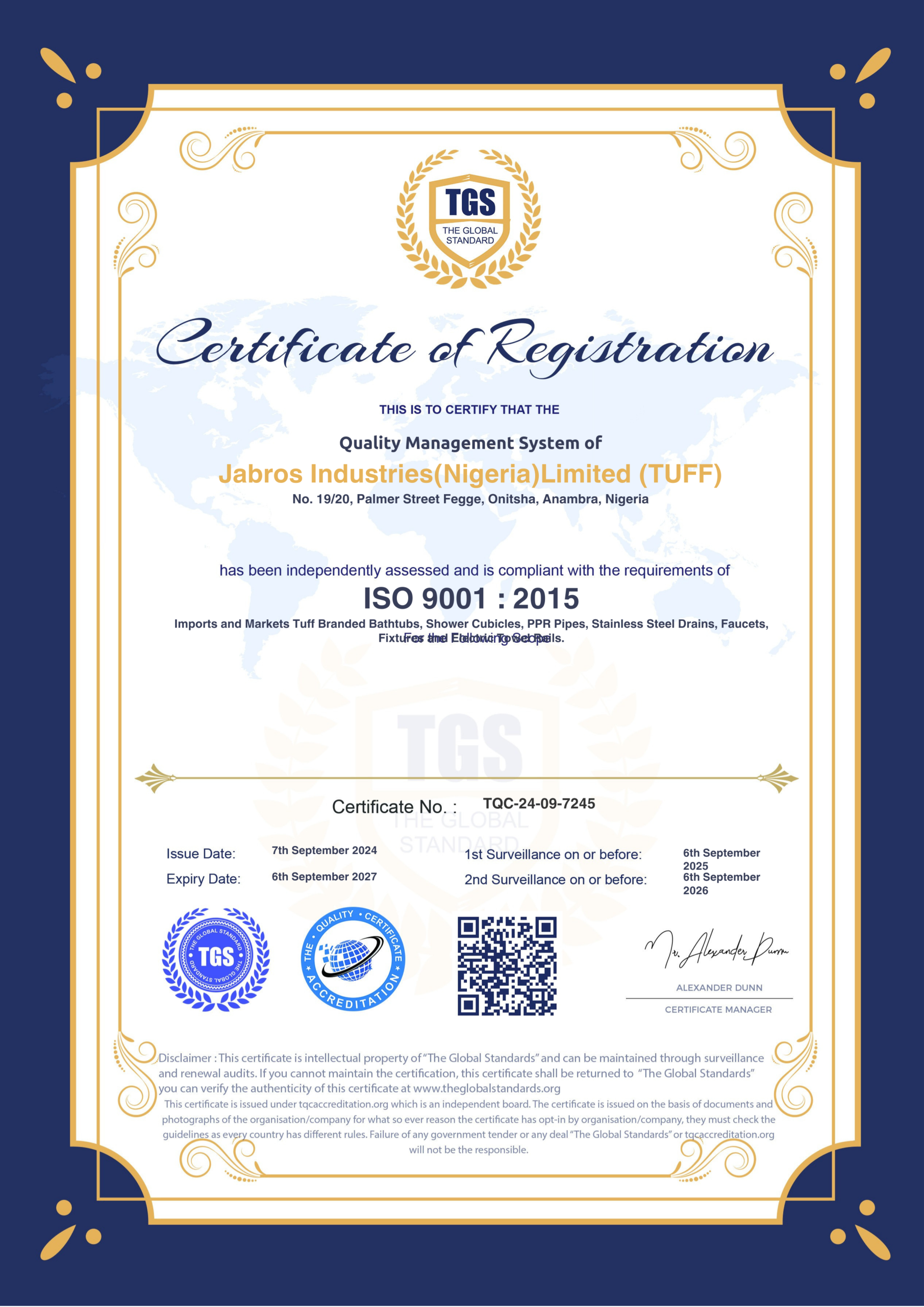 Jabros Industries (Nigeria) Limited (TUFF) 9001-2015